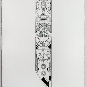 Jordan Bennett, Ktaqamkuk 1, 2014, 30” H x 22.5” W, Ink on Paper