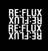Logo for RE:FLUX Festival, Re:flux written 4 times with a mirror effect